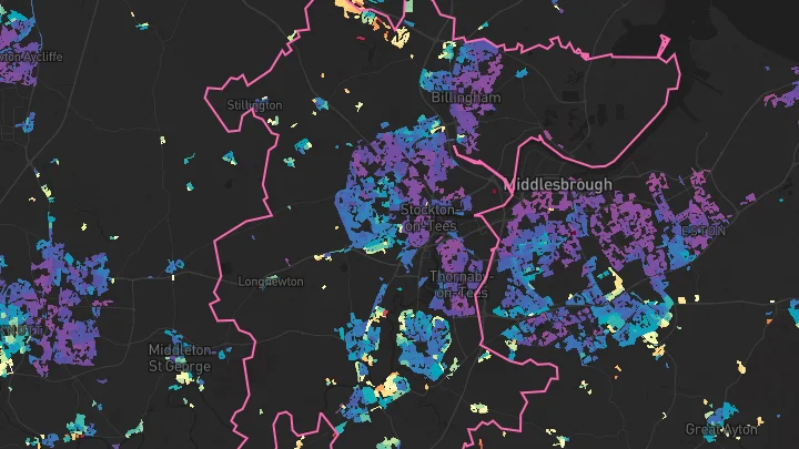 House price heatmap showing property values across Stockton-on-Tees