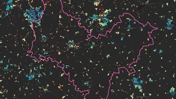 House price heatmap showing property values across Stratford-on-Avon
