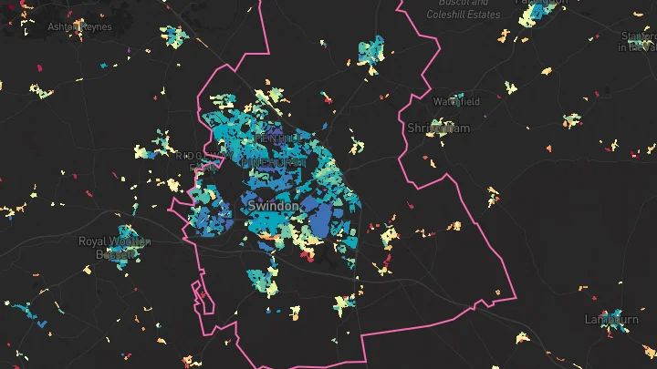 House price heatmap showing property values across Swindon