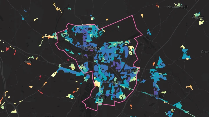 House price heatmap showing property values across Tamworth