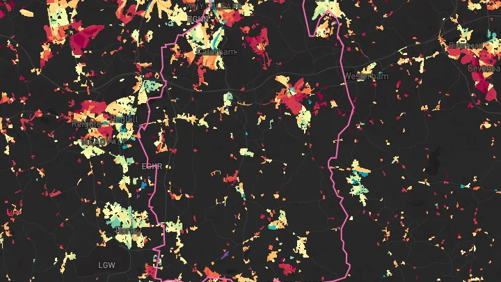House price heatmap showing property values across Tandridge