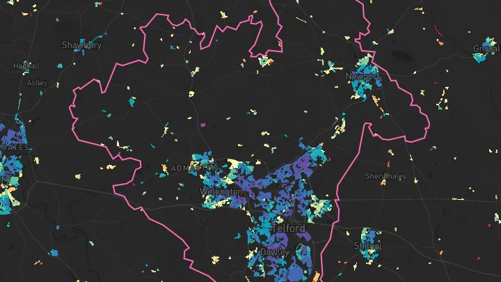 House price heatmap showing property values across Telford and Wrekin