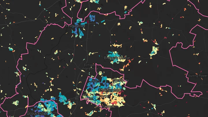 House price heatmap showing property values across Tewkesbury