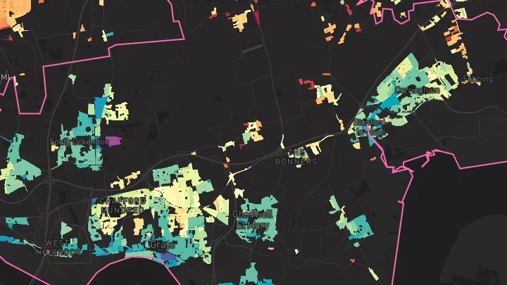 House price heatmap showing property values across Thurrock