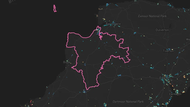 House price heatmap showing property values across Torridge