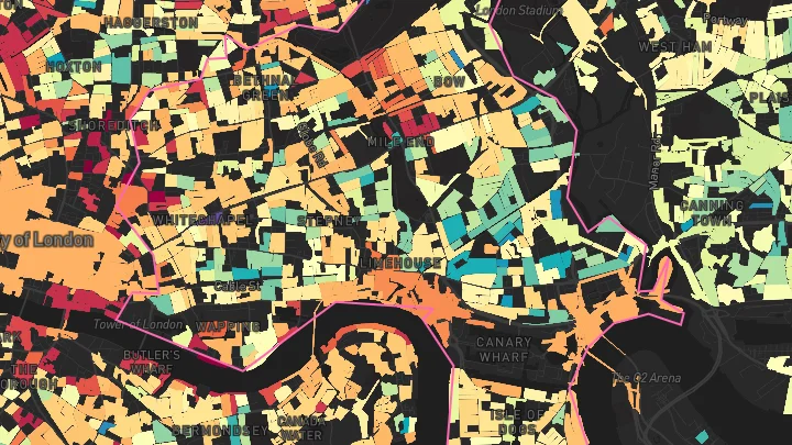 House price heatmap showing property values across Tower Hamlets
