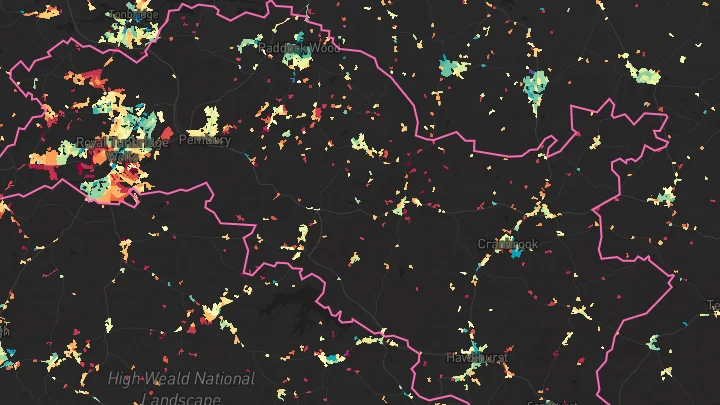 House price heatmap showing property values across Tunbridge Wells