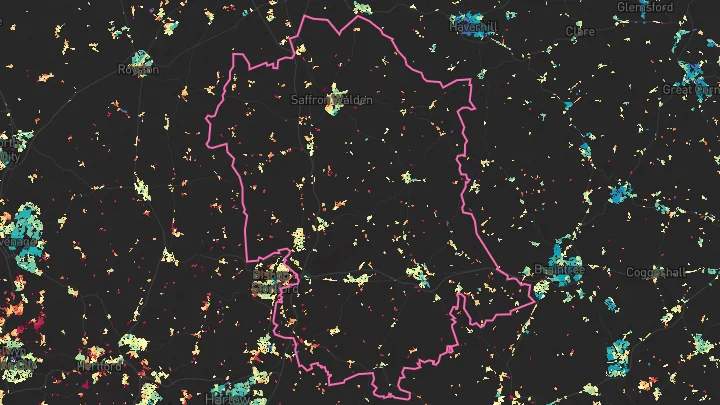 House price heatmap showing property values across Uttlesford