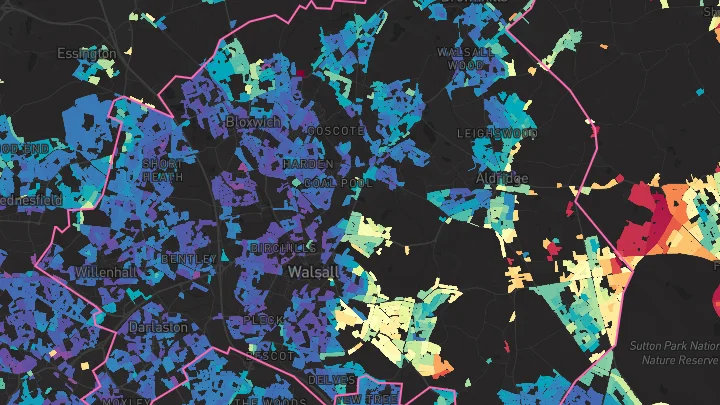 House price heatmap showing property values across Walsall