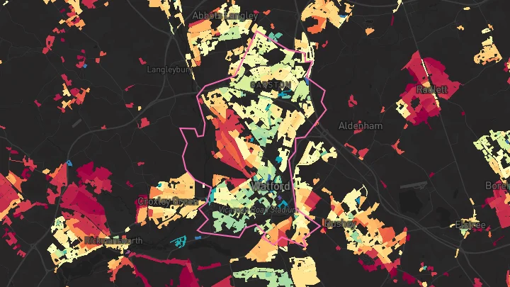 House price heatmap showing property values across Watford