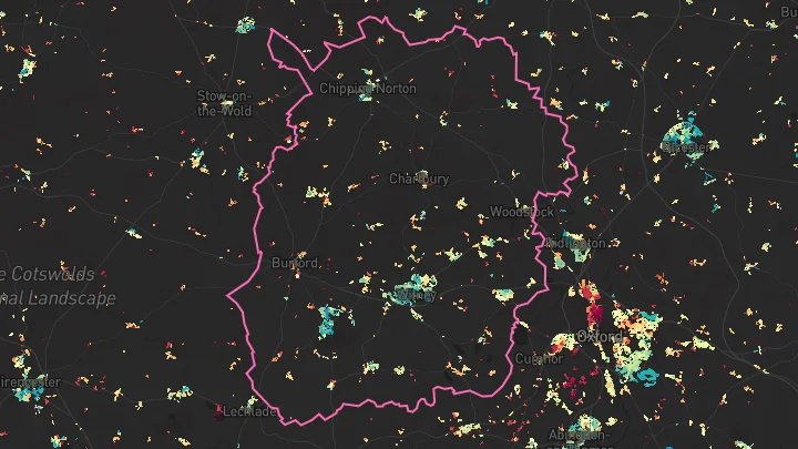 House price heatmap showing property values across West Oxfordshire