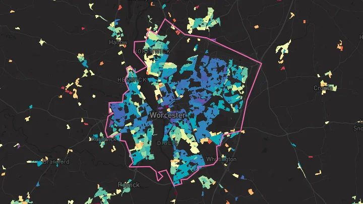 House price heatmap showing property values across Worcester