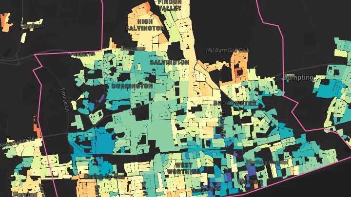 House price heatmap showing property values across Worthing