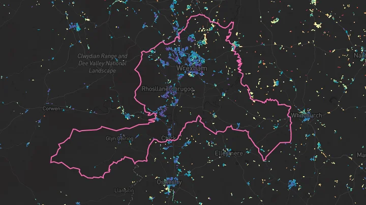 House price heatmap showing property values across Wrexham