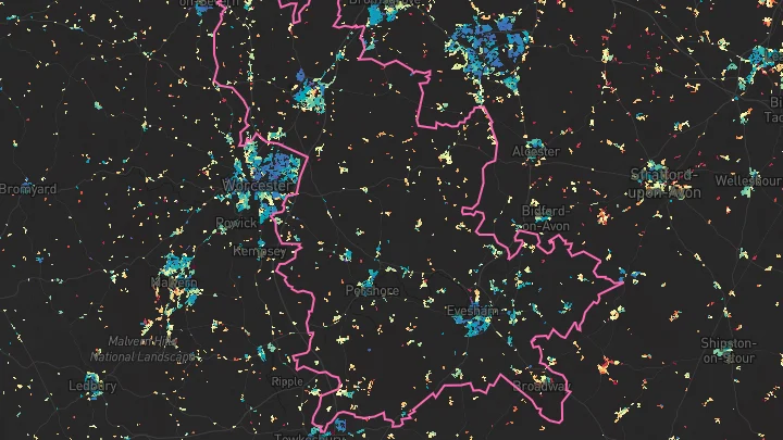 House price heatmap showing property values across Wychavon