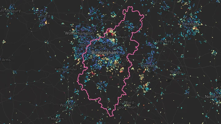 House price heatmap showing property values across Birmingham