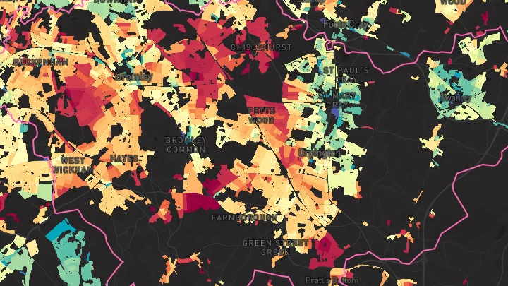 House price heatmap showing property values across Bromley