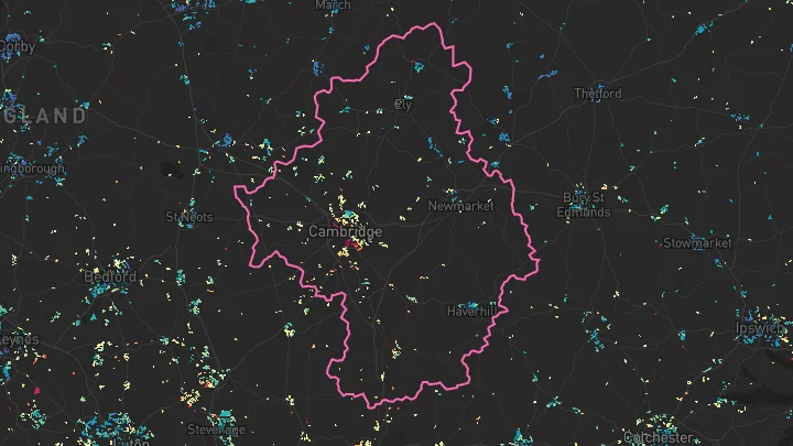 House price heatmap showing property values across Cambridge