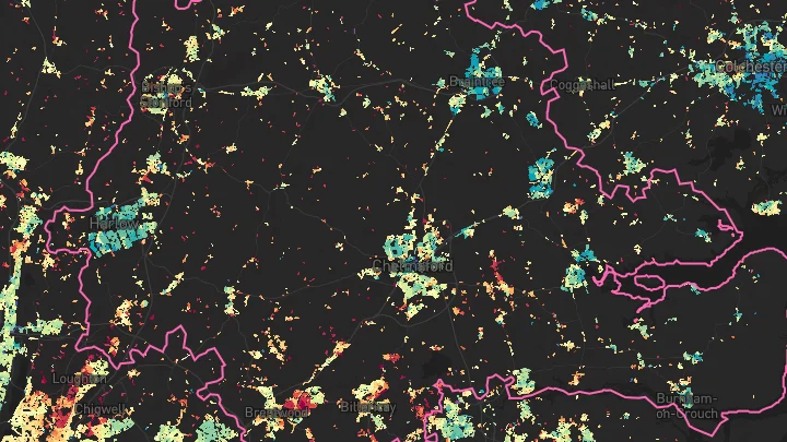 House price heatmap showing property values across Chelmsford