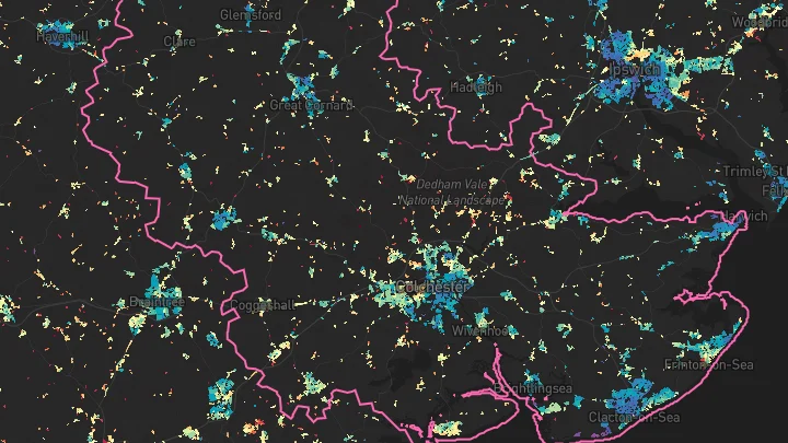 House price heatmap showing property values across Colchester