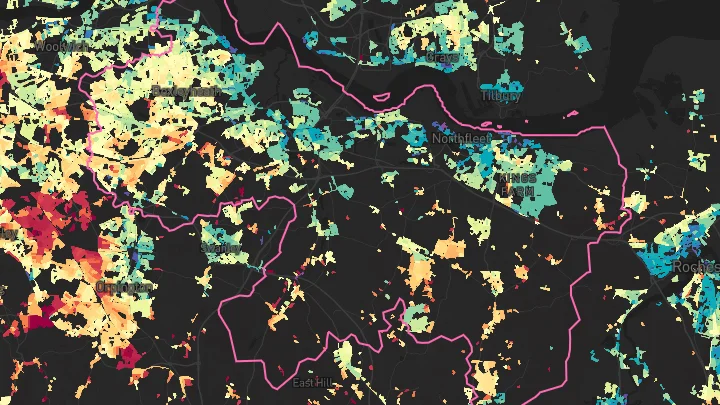House price heatmap showing property values across Dartford