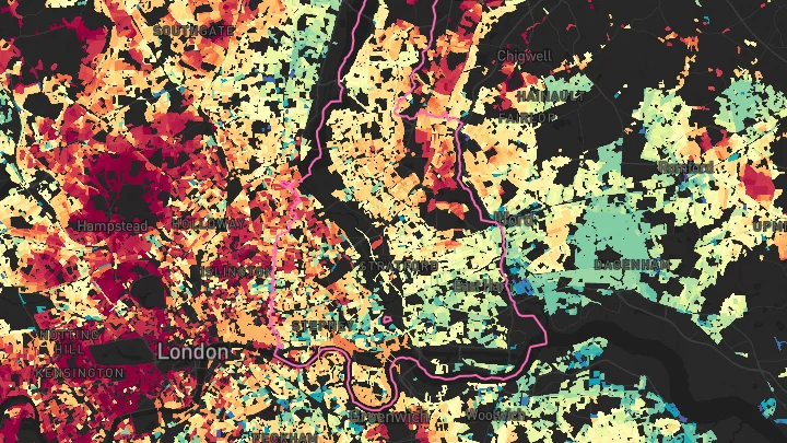 House price heatmap showing property values across East London