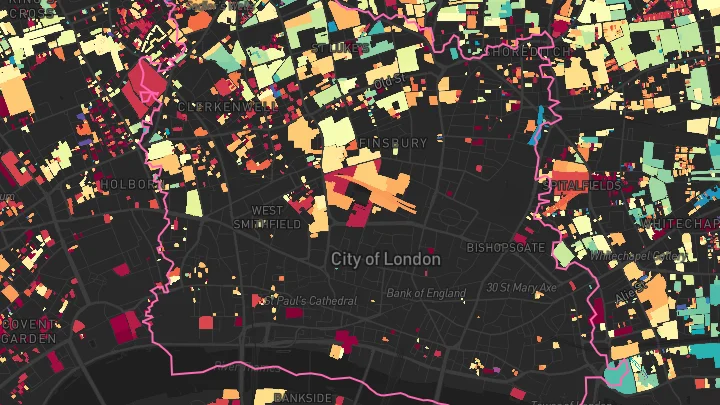 House price heatmap showing property values across East Central London