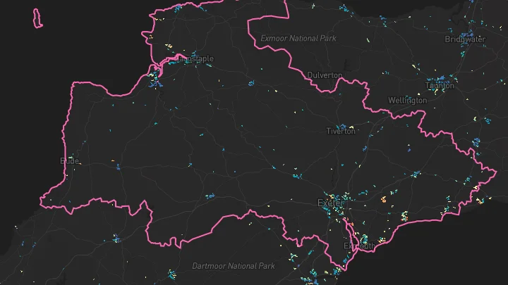 House price heatmap showing property values across Exeter
