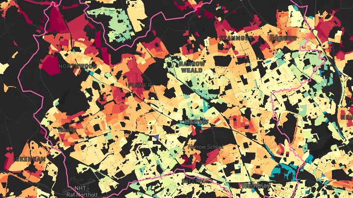 House price heatmap showing property values across Harrow