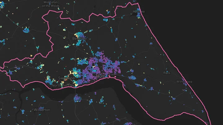 House price heatmap showing property values across Hull