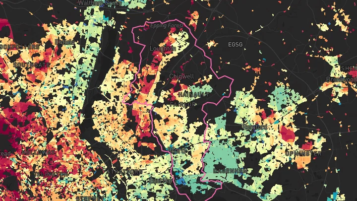 House price heatmap showing property values across Ilford