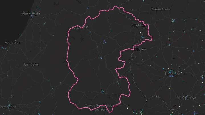 House price heatmap showing property values across Llandrindod Wells