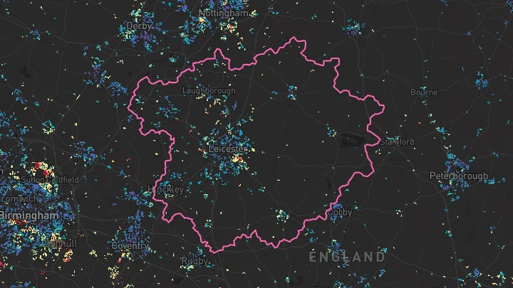 House price heatmap showing property values across Leicester