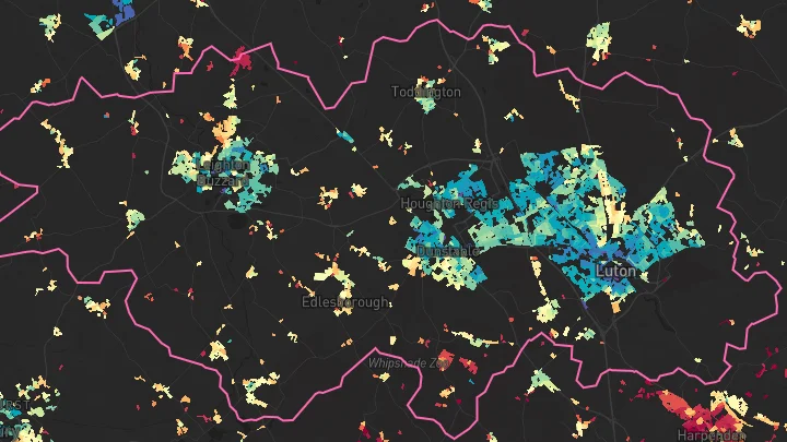 House price heatmap showing property values across Luton