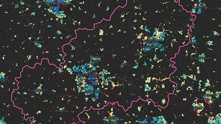 House price heatmap showing property values across Milton Keynes