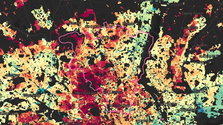 House price heatmap showing property values across North London