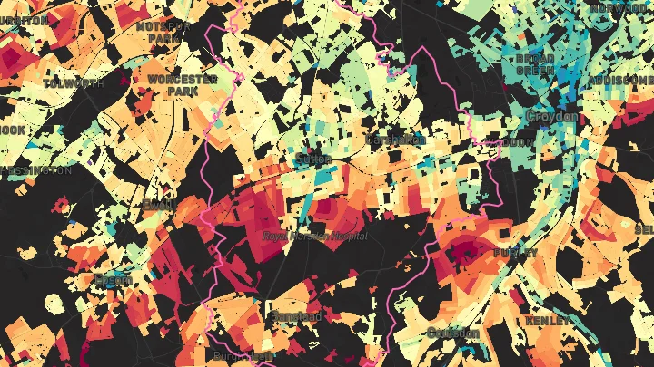 House price heatmap showing property values across Sutton