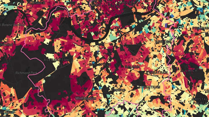House price heatmap showing property values across South West London