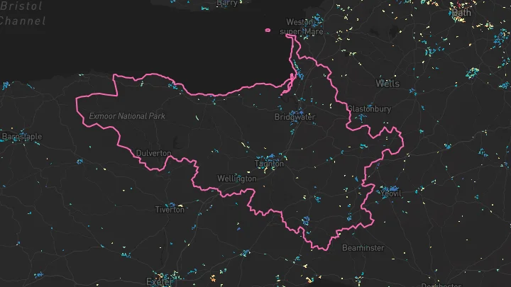 House price heatmap showing property values across Taunton