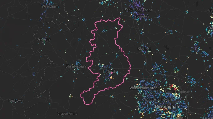 House price heatmap showing property values across Telford and Wrekin