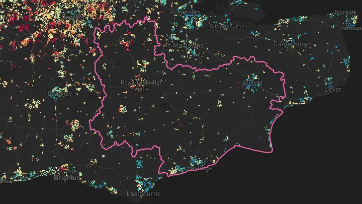 House price heatmap showing property values across Tunbridge Wells