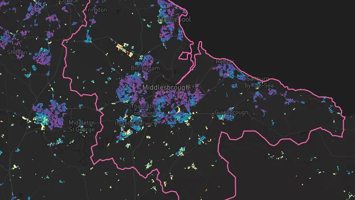House price heatmap showing property values across Teesside