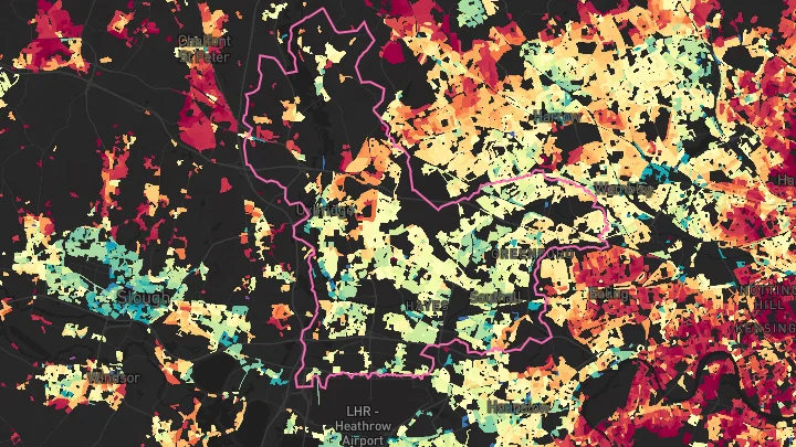 House price heatmap showing property values across Southall (Uxbridge)