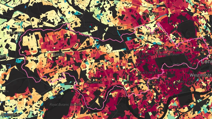 House price heatmap showing property values across West London