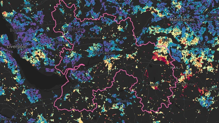 House price heatmap showing property values across Warrington