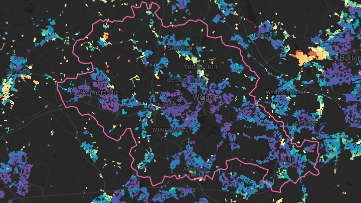 House price heatmap showing property values across Wigan