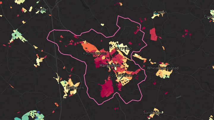 House price heatmap showing property values across Harpenden