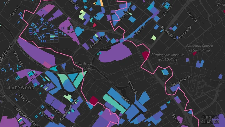House price heatmap showing property values across Birmingham