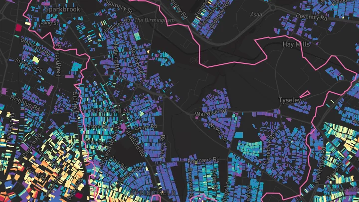 House price heatmap showing property values across Sparkhill