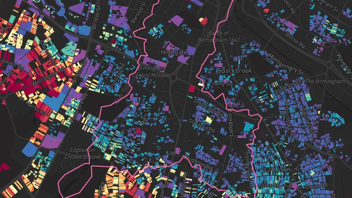 House price heatmap showing property values across Birmingham